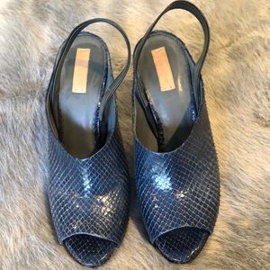 Reed Krakoff Navy snakeskin peep-toe slingbacks